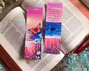 Butterfly Beach Sunrise Bookmark - Lamentations 3:22-23 Bible verse - Christian Faith Bible Bookmarks - ( Fine Art Paper - not laminated )