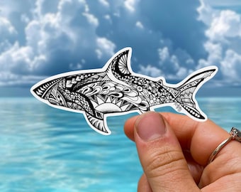 Hawaiian Tribal Great White Shark Sticker, Mano Stickers, Polynesian Shark Decals, Tribal Shark Bumper Sticker