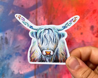Highland Cow Sticker Scottish Cow Decal Farm Animal Sticker Country Farm House Gift Highland Cow Theme Boho Cow Sticker Cattle Rancher Gift