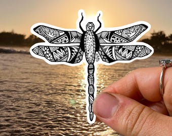 Hawaiian Tribal Dragonfly Sticker, Dragonfly Vinyl Decal, Polynesian Dragonfly Bumper Sticker
