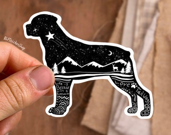 Pegatina de rottweiler, perro de montaña, mamá, regalo, arte, calcomanía de rottweiler, pegatina de perro de senderismo, regalo de aventura, amante de los perros, silueta de rottweiler