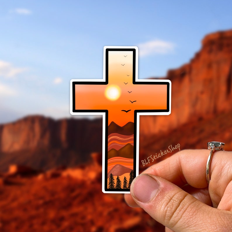 Cross Sticker Mountain Sunset Cross Silhouette Decal Christian Sticker ...