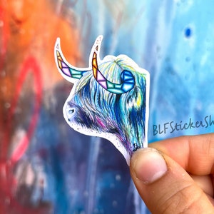 Highland Cow Sticker Scottish Cow Decor Boho Vinyl Sticker Farm Animal Sticker Boho Highland Cow Theme Boho Cow Sticker Cattle Rancher Gift