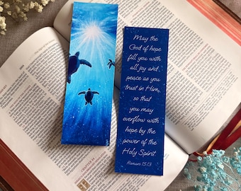 Sea Turtles Bookmark - Romans 15:13 Bible Verse - Christian Faith Bible Bookmarks ( Fine Art Paper - not laminated )