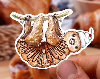Sloth Croissant Sticker Vinyl Waterproof, Costa Rica Sloth Decal, Food Art Animal Stickers