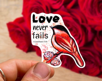 Love Never Fails Sticker 1 Corinthians 13:8 Bible Verse Stickers Faith Decal Christian Sticker Gift for Christian Bible Study Gift Scripture