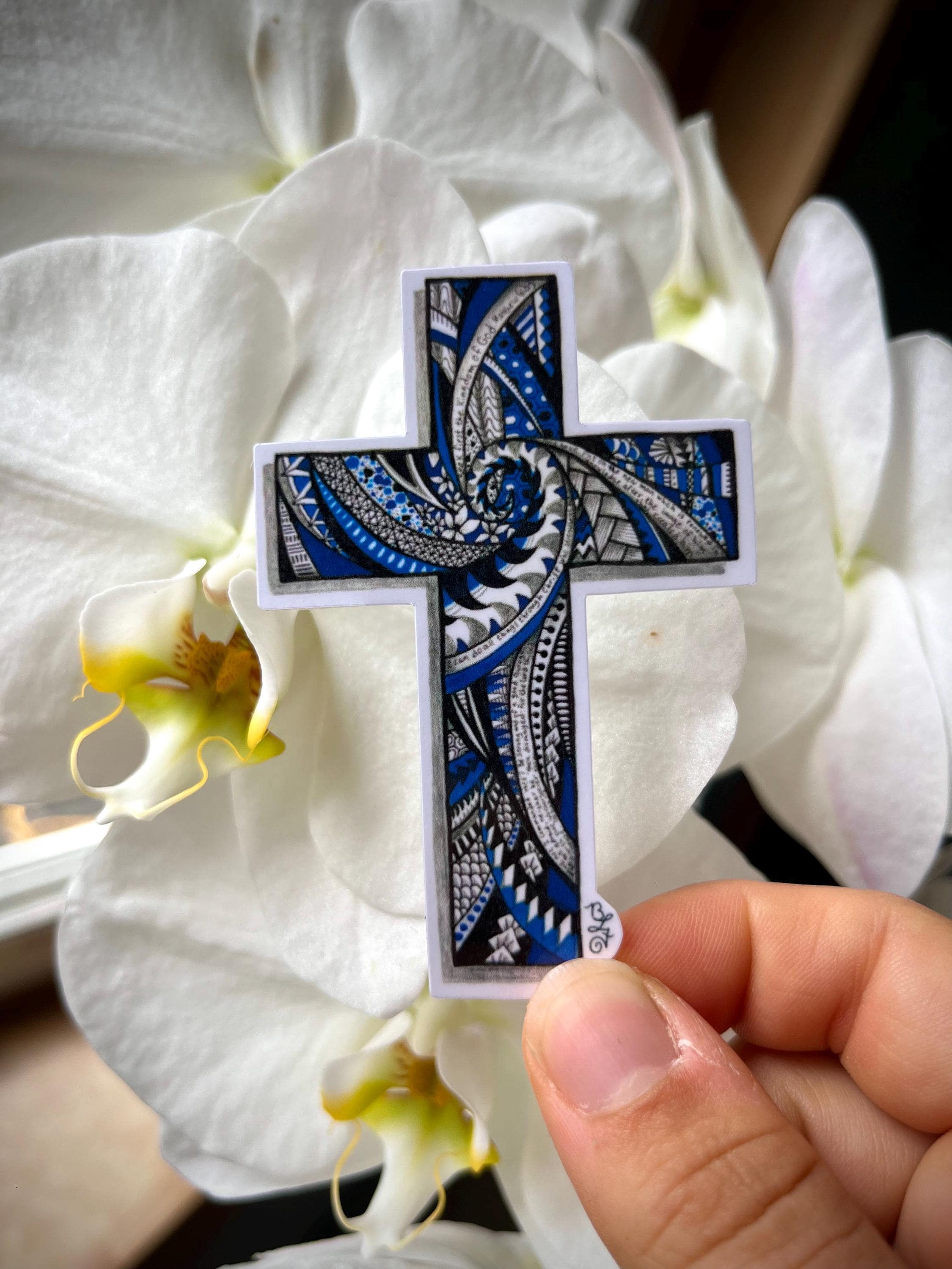 Blue Cross Sticker Polynesian Cross Hawaiian Tribal Cross Christian ...