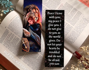 Rest in the Lion of Judah Bookmark - John 14:27 Bible verse - Christian Faith Bible Bookmarks - ( Fine Art Paper - not laminated )