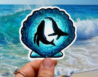 Humpback Whale Sticker, Seashell Beach Stickers, Ocean Stickers, Humpback Whale Bumper Decal