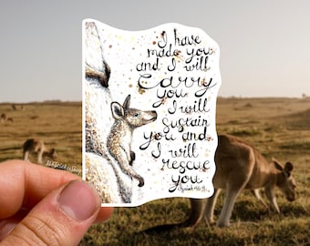 Kangaroo Sticker Bible Verse Isaiah 46:4 Sticker Faith Decal Kangaroo Gift Christian Art Joey Kangaroo Baby Vinyl Sticker Waterproof