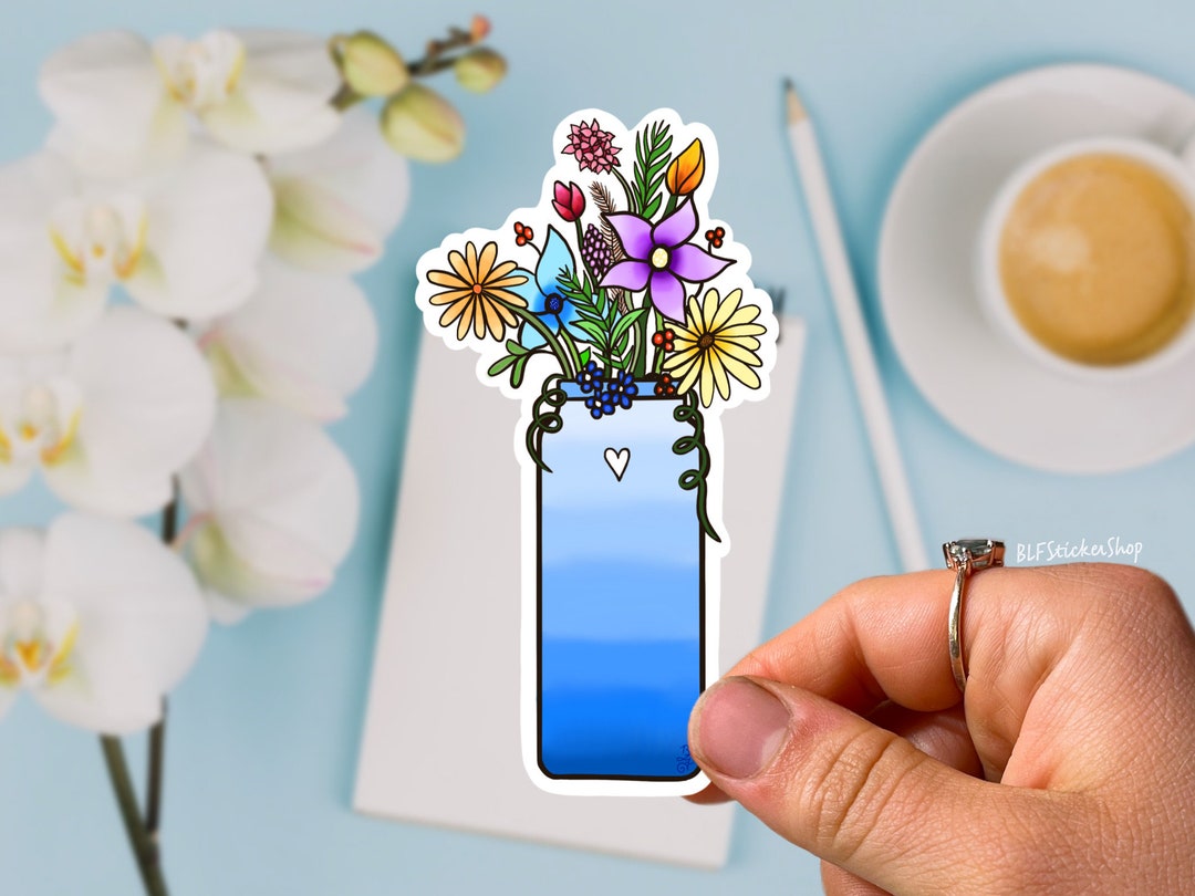Water Bottle Sticker With Wild Flowers Blue Hydroflask Sticker Vinyl Waterproof Tumbler Sticker
