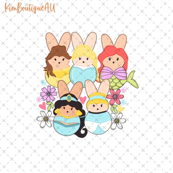 Easter Princesses Png, Cute Bunny Princesses Png, Princess Cartoon Peeps Easter Day Png, Easter Girl Png, Chilling With My Peeps Png