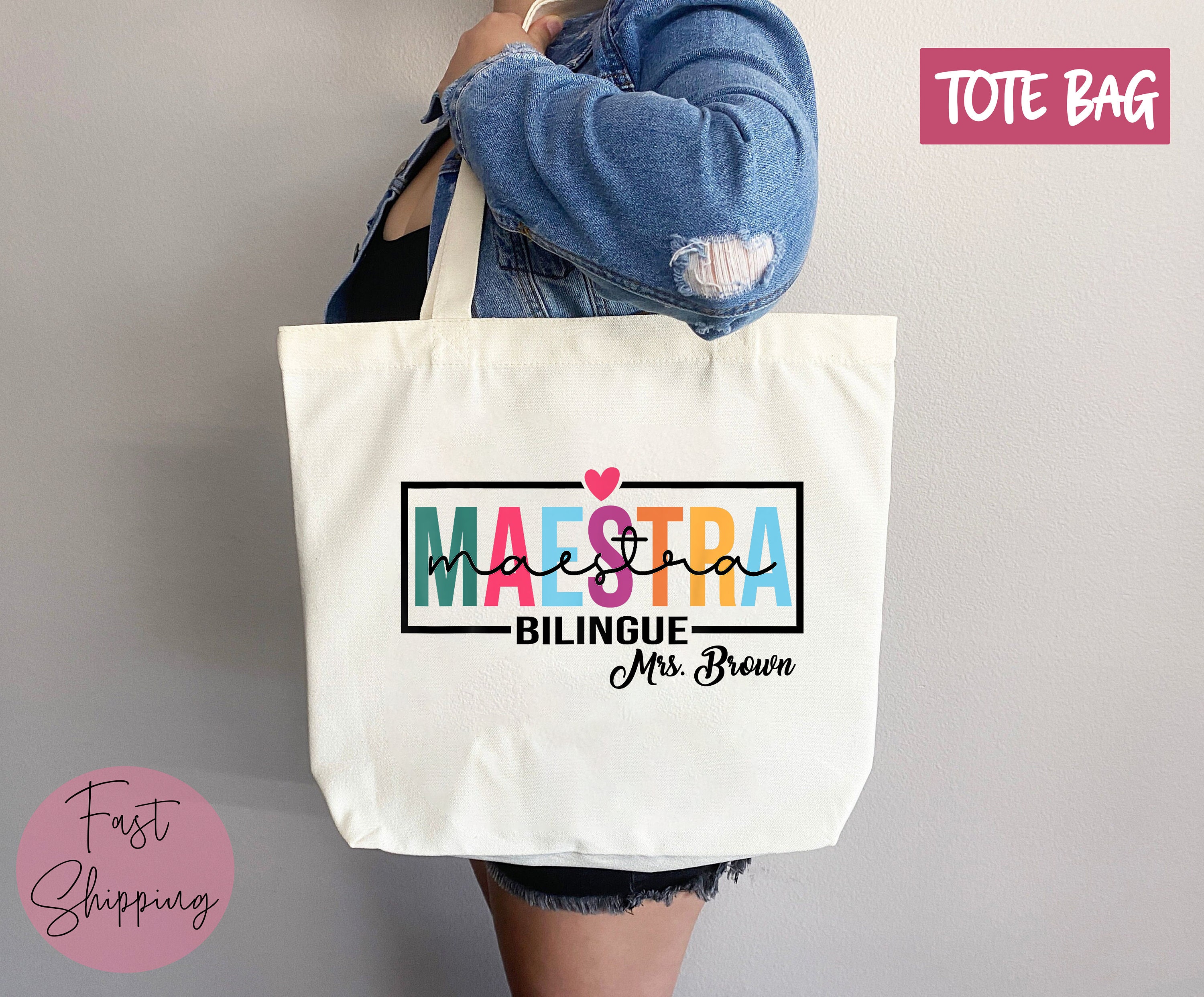 Maestra Bilingual Teacher Canvas Tote Bag Custom Name Maestra - Etsy