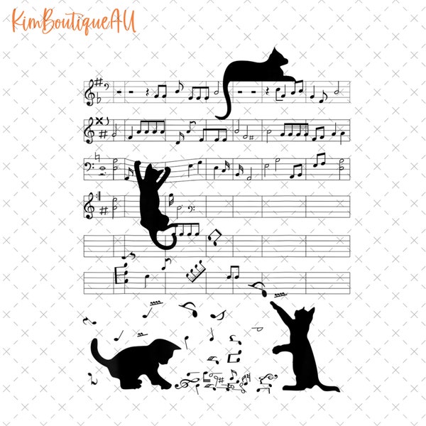 Cute Cat Kitty Playing Music Note Clef Musician Art Png, Black Cat Music Png, Music Note Png, Musician Gifts, Chords Black Cat, Music Lover