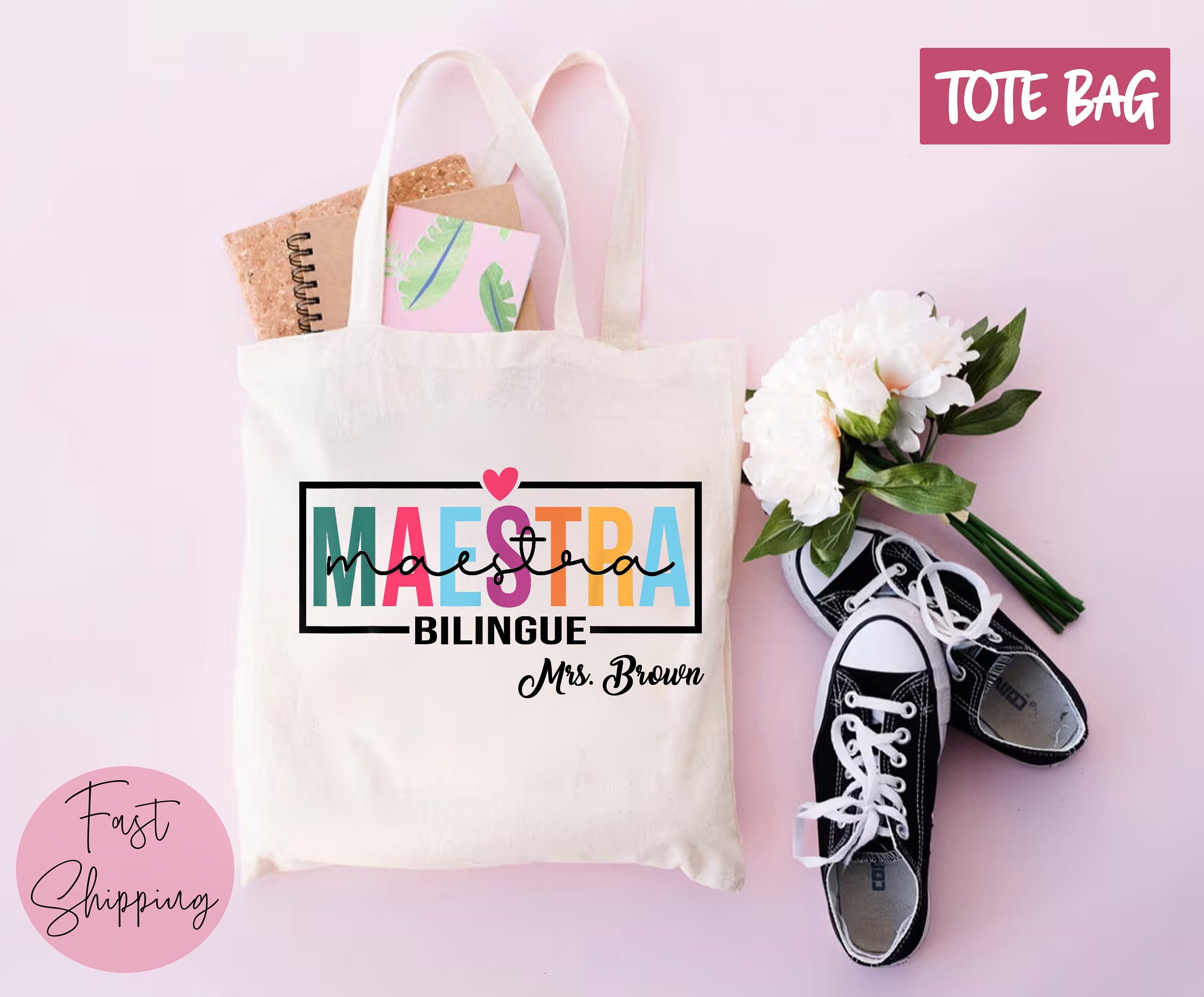 Maestra Bilingual Teacher Canvas Tote Bag Custom Name Maestra - Etsy