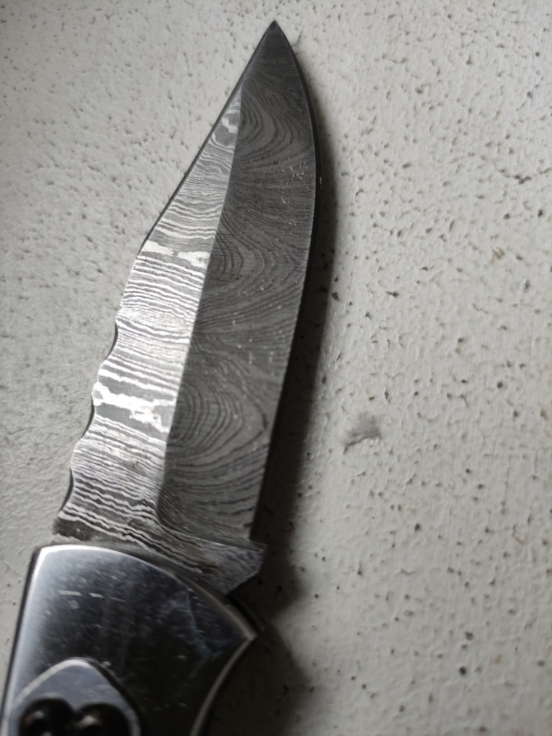 Folding Pocket Knife Leather Case Wooden Handle Damascus Etsy