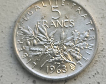 France 5 Francs 1962 en Argent Type Semeuse
