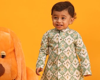 Conjunto de kurta pijama de algodón estampado para niños - Ropa étnica india para niños, ropa para festivales