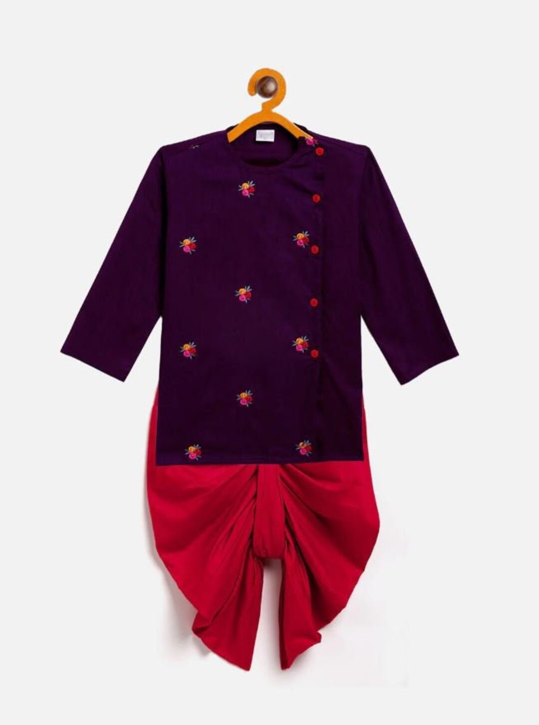 Babyhug Cambric Full Sleeves Kurta Dhoti Set With Embroidery Floral Print - Purple main image 0