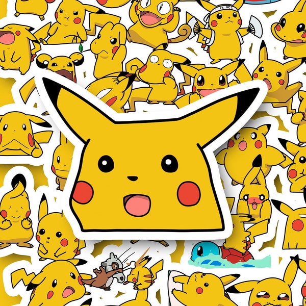 Pikachu Sticker Pokemon Funny Kawaii Face Stickers Cadeau Vinyle Matte Glossy Holographie Portable Phone Autocollant Rigolo Fait main