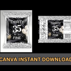 Thirty fine 35th Birthday Canva Instant download chip bag
