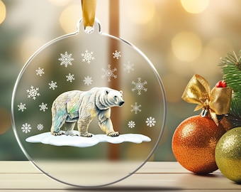 Polar Bear Ornament/Bear Gifts/Christmas Ornaments/Polar Bear Decor/Woodland Animals Glass Ornament