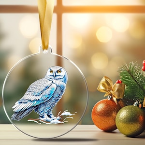 Snowy Owl Ornament Christmas Ornament Christmas Gifts White Owl Ornaments Owl Decor  Christmas Tree Decorations Custom Glass Ornament
