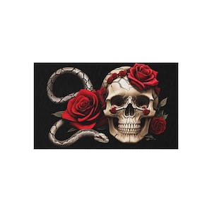Spooky Gothic Skull and Red Roses Doormat - Halloween Décor - Skull Doormat for a Haunting Entrance" Outdoor Rug