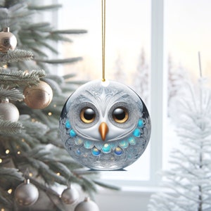 Snowy Owl Ornament Christmas Ornament, Christmas Gifts, White Owl Ornaments, Owl Decor, Christmas Tree Decorations, Glass Ornament