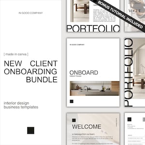Peut inclure: Un design graphique noir et blanc pour un nouveau pack d'intégration client pour les entreprises de design d'intérieur. Le graphique présente le texte "Nouveau pack d'intégration client" et "Modèles d'entreprise de design d'intérieur".