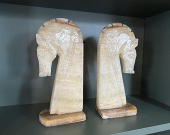 Vintage White / Transculent Onyx Horsehead Bookends
