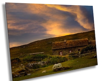 Sunset Over A Thatched Irish Cottage In The Countryside Wall Art And Home Decor