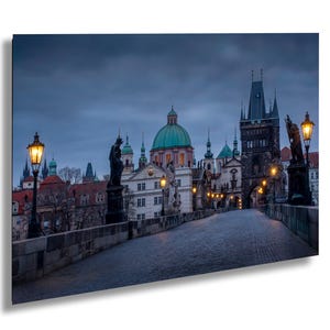 Saints and the Medieval Charles Bridge of Prague at Dawn Travel Fine Art Home Decor