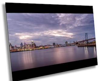 Philadelphia Skyline At Night With The Ben Franklin Bridge With Twinkling Lights Home Decor