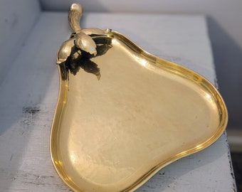 Vintage Gold Pear Tray, Gold Metal Kitchen Decor Made in Spain