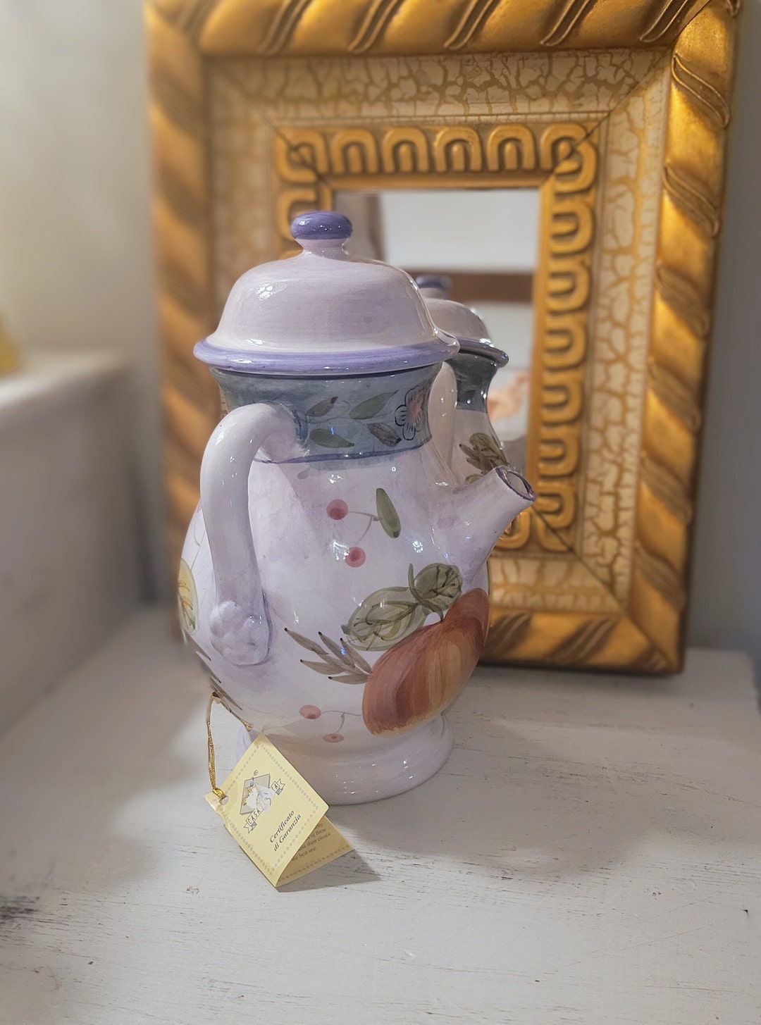 Vintage Dipinto A Mano Handpainted Teapot, Italian Pottery, Ceramic