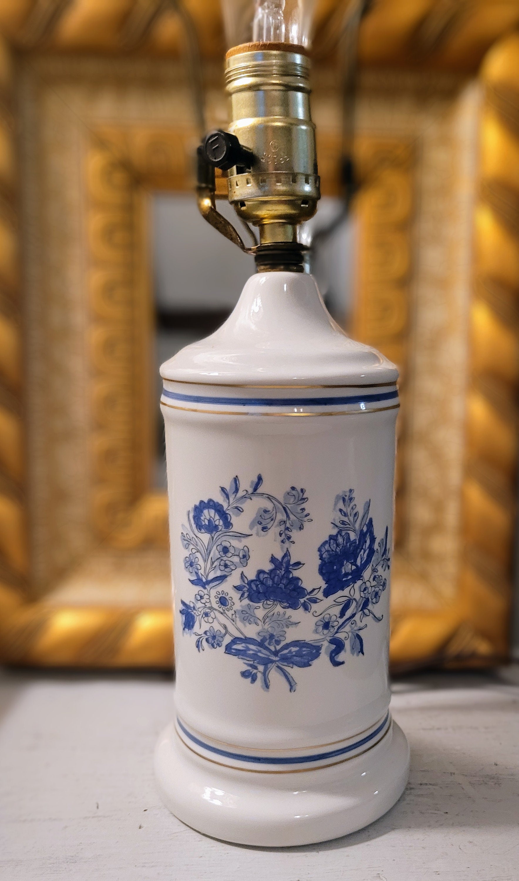 Vintage Cottage Style Ceramic Lamp Blue Floral With Gold - Etsy