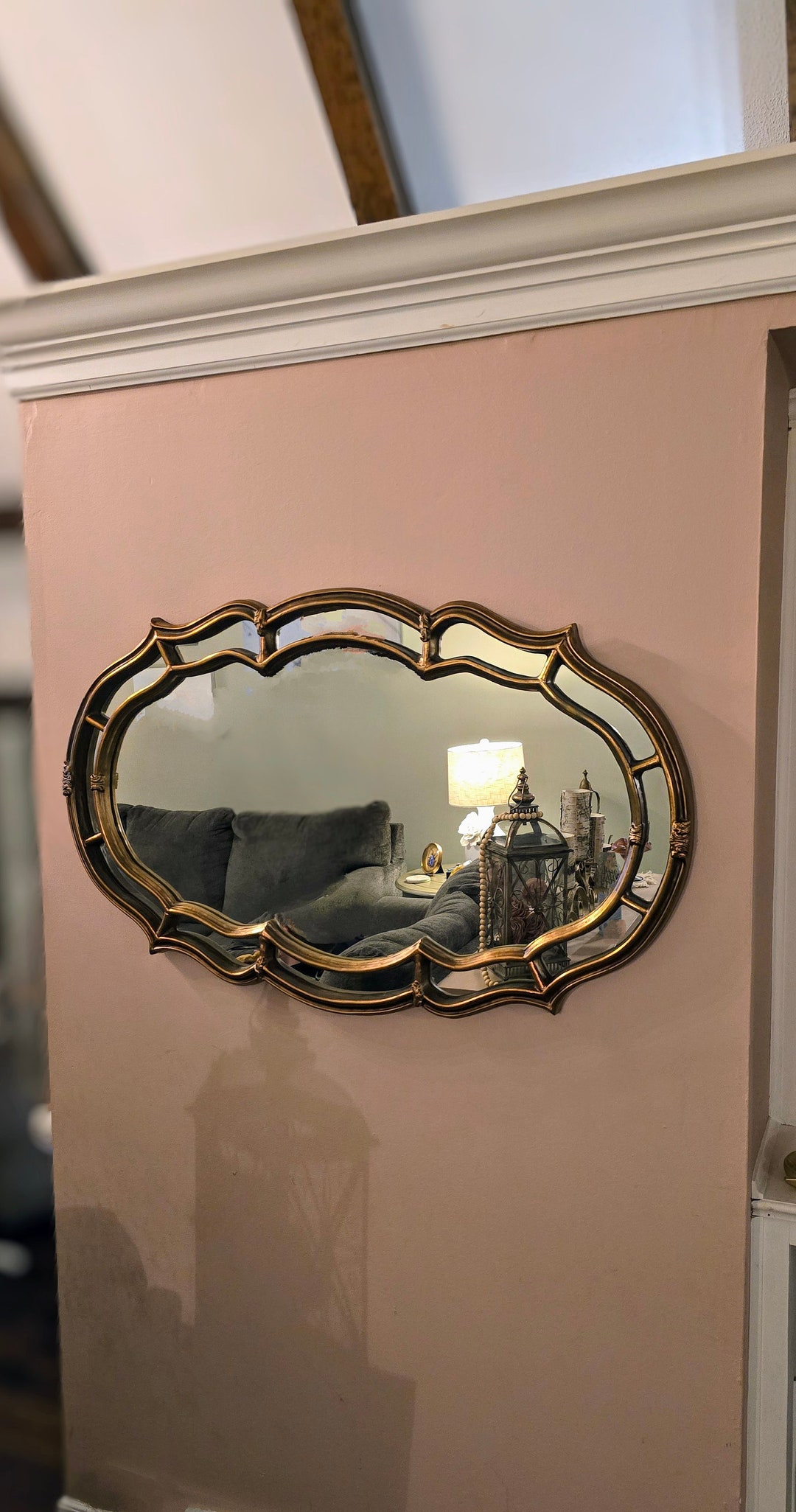 Vintage Large Gold Mirror, Gold Mirrored Wall Decor, Hollywood Regency ...
