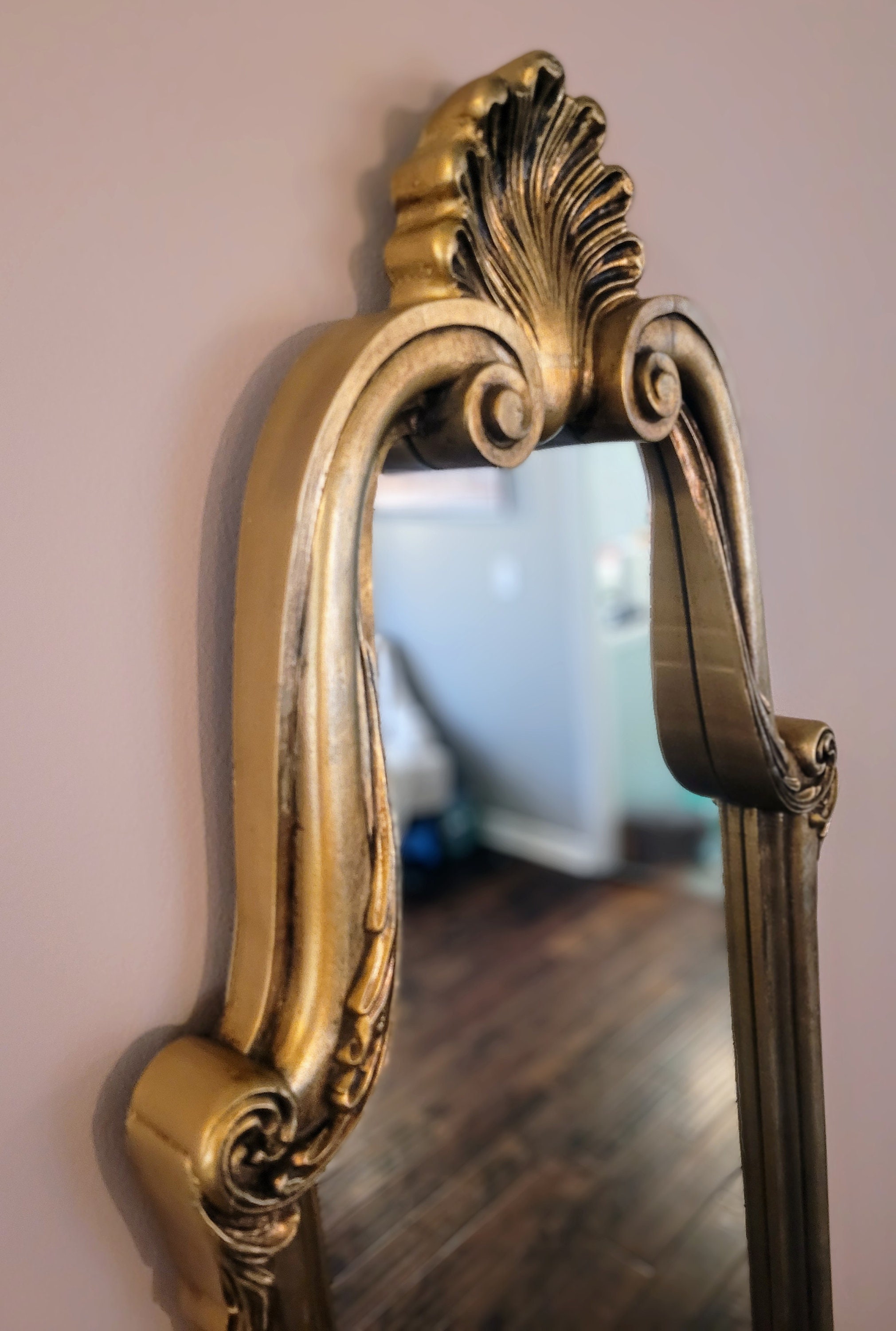 Vintage Large Gold Mirror, Gold Mirrored Wall Decor, Hollywood Regency ...