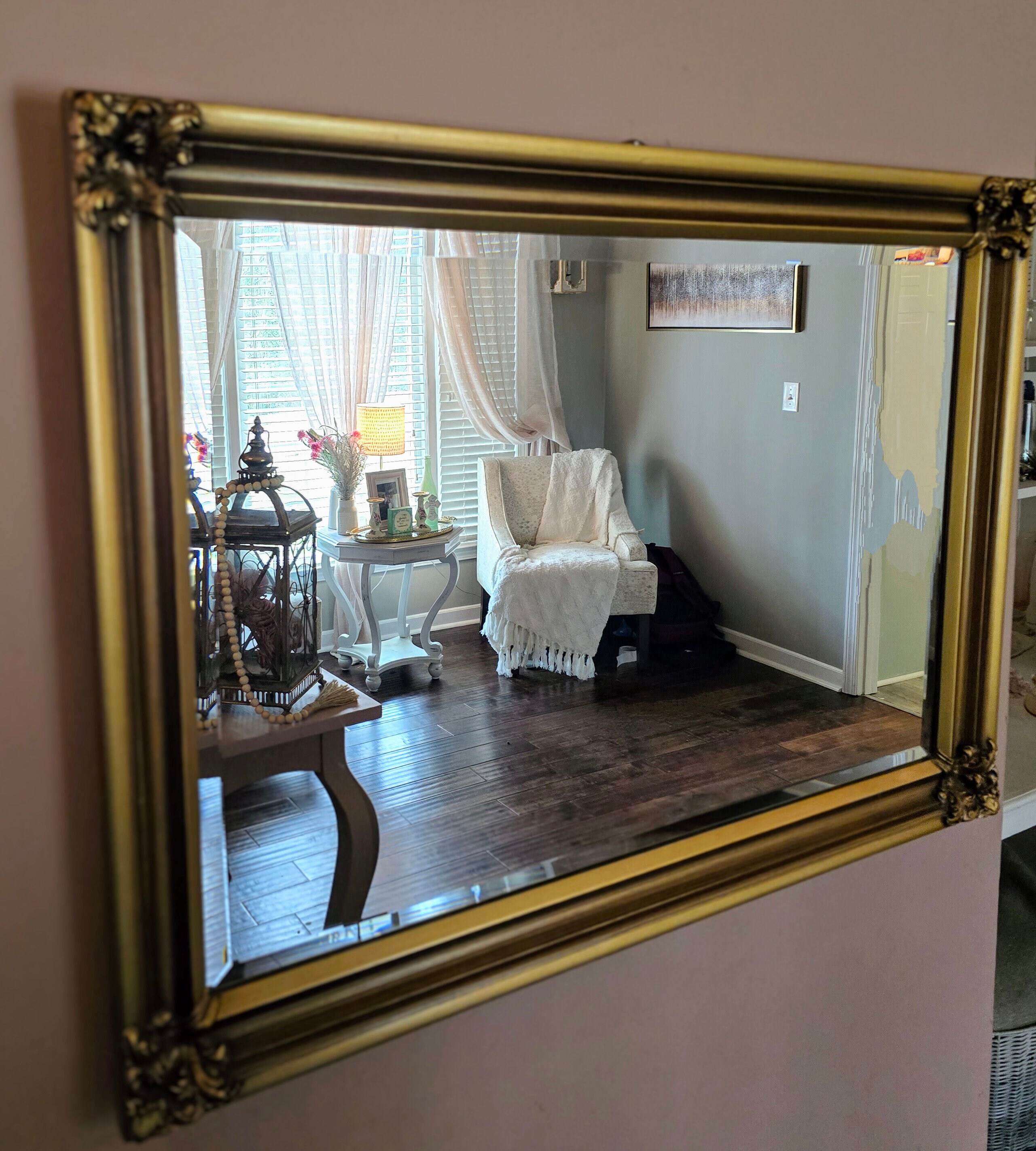 Vintage Large Gold Beveled Mirror, Gold Mirrored Wall Decor, Hollywood Regency Style Decor, J.A ...