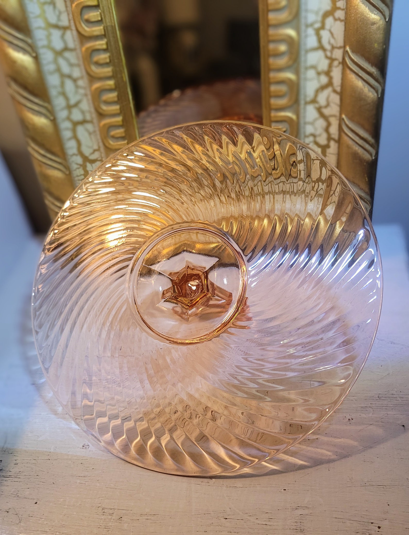 Pink Depression Glass Serving Tray With Handle, Pink Swirl Glass Dish