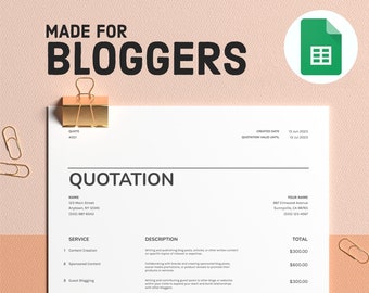 Blogger Quotation Customisable Quotation Templates for Google Sheets Efficient Blogging Tools 2023, Digital Product for Bloggers