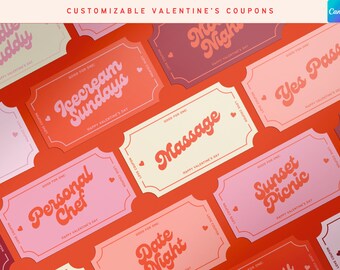 Valentine's gift editable coupons, printable gift for girlfriend or boyfriend, diy valentine's day gift, EDITABLE CANVA, vintage style love