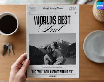 Personalized Father's Day Newspaper Template: DIY Gift (Canva Editable, Digital Download)