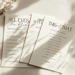 Bridal shower games, all eyes on the bride, This or that, and Memories with the Mrs. Bridal shower game