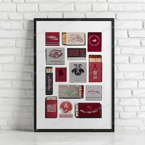 Alabama Poster, Vintage university matchbook print digital download, Art Print
