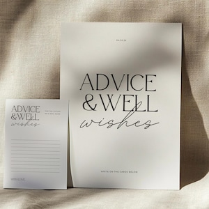 May include: Two white cards with black text. The larger card says "Advice & Well Wishes" and "Write on the cards below". The smaller card says "Advice & Well Wishes" and "With Love".