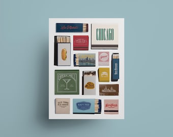 Vintage Chicago Matchbook Art Print – Retro Windy City Souvenir