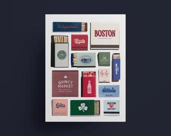 Vintage Boston Matchbook Poster Print, Boston Poster, Matchbook Boston