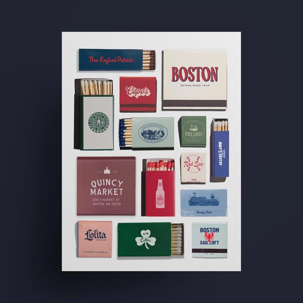 Vintage Boston Matchbook Poster Print, Boston Poster, Matchbook Boston